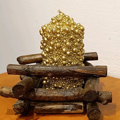 Candlestick with like-new candle made of driftwood, 20×18 cm