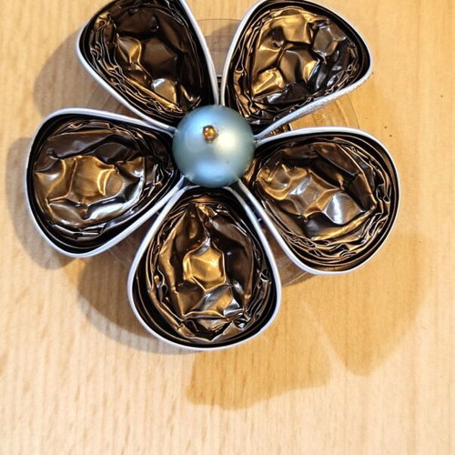 Handmade brooch new, brown and turquoise, recycled material