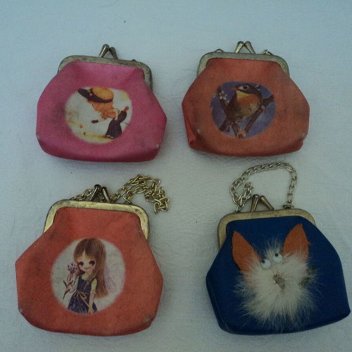 Girls' wallets used, set of 4, vintage