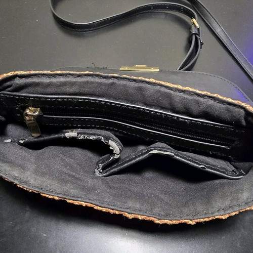 Sisley crossbody bag used, straw design with leather flap