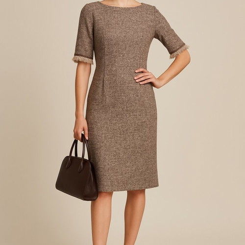 Mariella Rosati pencil tweed dress like new, brown beige