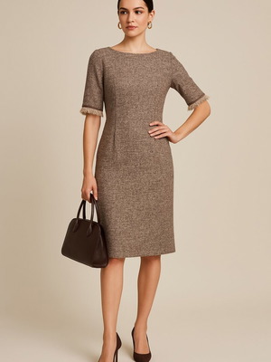 Mariella Rosati pencil tweed dress like new, brown beige