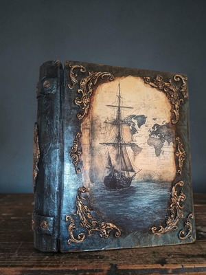 Handmade nautical decorative box shaped like a book