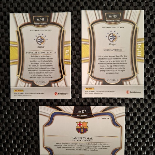 Panini Prizm Sofoklis Schortsanitis, Nikola Vujcic, Lamine Yamal cards like new