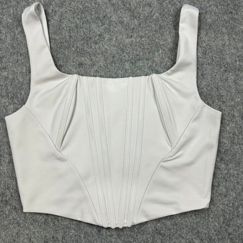 Corset crop top white XL used, bustier with boning and pleats