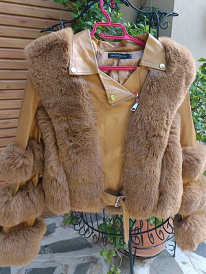 Jacket made of synthetic leather with fur details new, size S/M