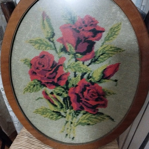 Wooden frame with embroidery new, rose motif 43x53 cm