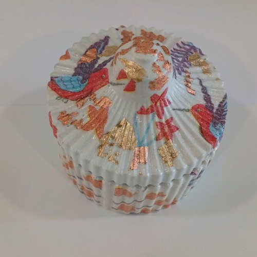 Handmade porcelain jar new with gold leaf and bronze details