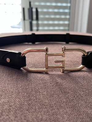 Guess black waist belt with gold metal buckle