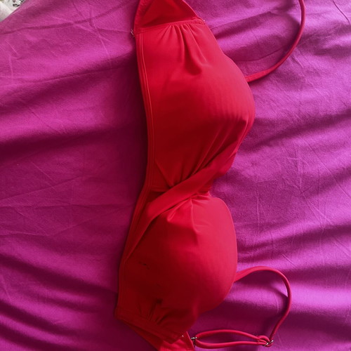 Red swimwear top size M cup C with padding and adjustable strap like new