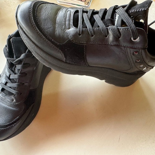 Geox women's sneakers like new, black leather with studs and patent, size 37