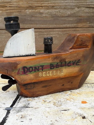 Decorative wooden boat new, handmade with metal