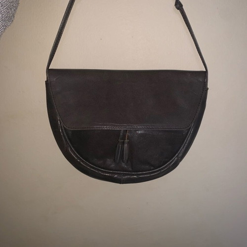 Gray leather crossbody bag used with double small inner pocket