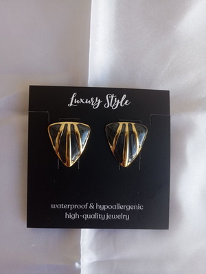 Earrings new, black and gold plated stainless steel 18K