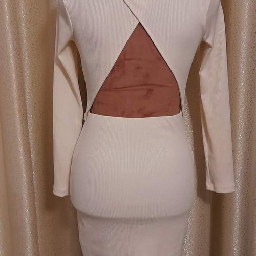 bershka beige dress Bershka Mustard Beige Pencil Stripe Bodycon Dress