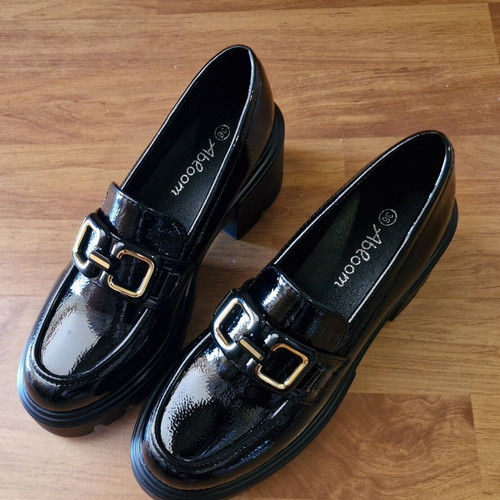 Loafers black with gold buckle, like new, size 36