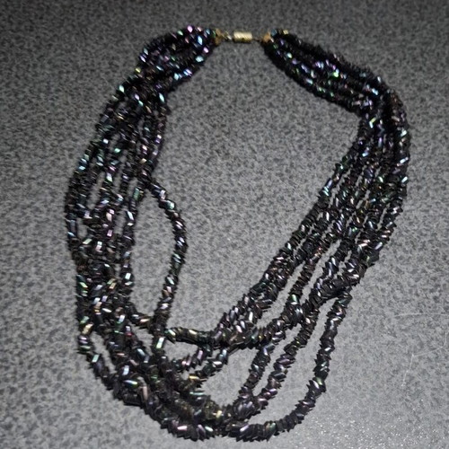 Torsade necklace used with iridescent carnival glass beads, 50cm