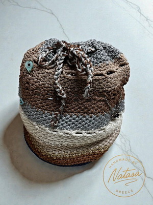 Handmade knitted shoulder bag new in beige and brown shades