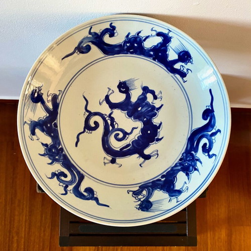 Decorative piece with metal base and ceramic plate from China like new