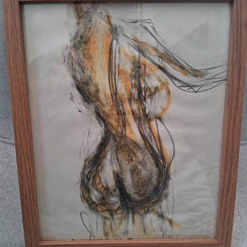 Expressionism painting "Nude" mixed media 20×25cm framed signed