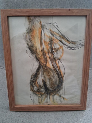 Expressionism painting "Nude" mixed media 20×25cm framed signed