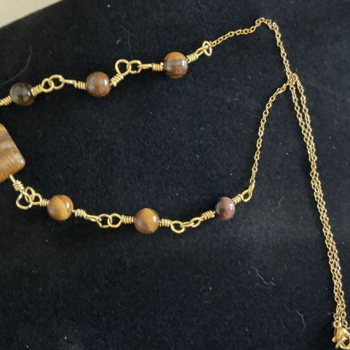 Tiger Eye Necklace with Brass and Beads, 50 cm