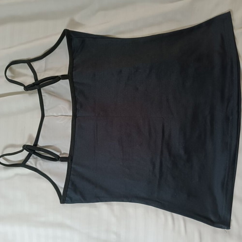 Shein women's top with adjustable straps, like new, black with white lotus design