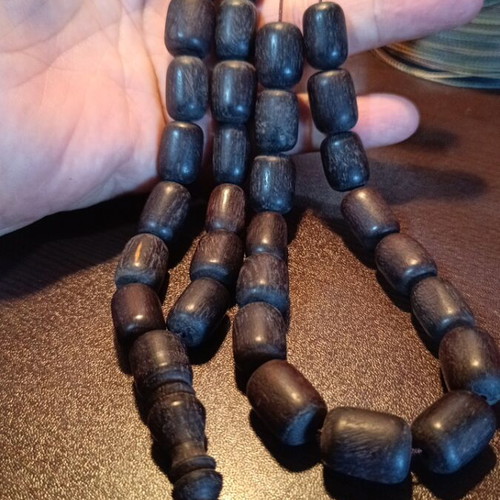 Ebony komboloi with silk tassel, 33 beads