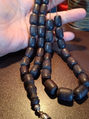 Ebony komboloi with silk tassel, 33 beads
