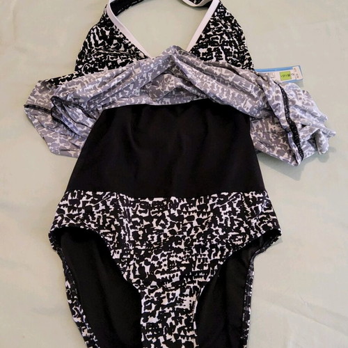 Women's one-piece swimsuit with skirt M&S new, size UK12, black and white
