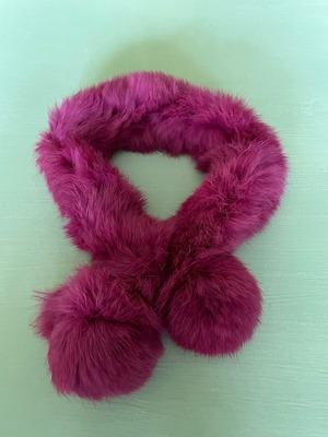 Fur neck warmer used with pom-poms, purple