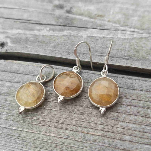 Silver jewelry set with rutilated quartz new