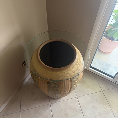 Clay vase with glass like new