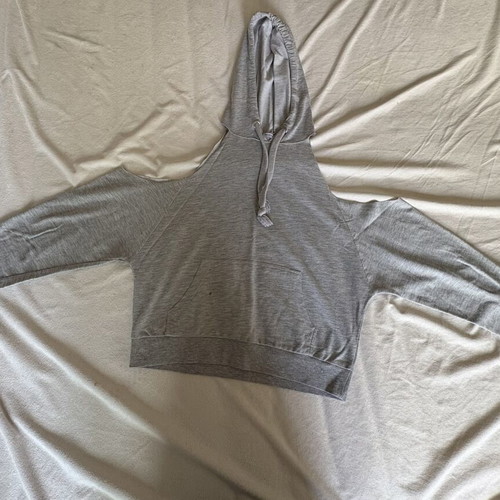 Bershka grey long-sleeve top with cutouts and adjustable hood