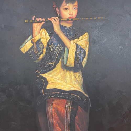 Artwork on canvas with velvet, like new, Taylor, the flute theme