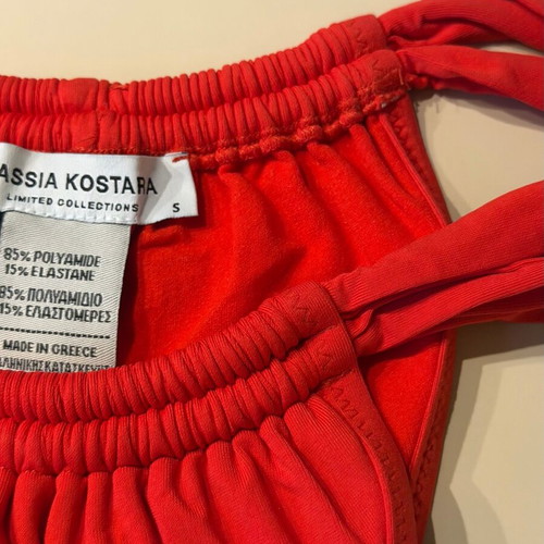 Vassia Kostara gathered strap bikini bottom size S like new, red