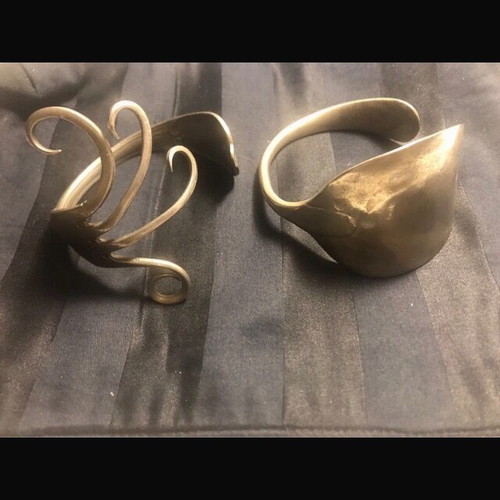 Bracelets from spoon-fork used, pack of 2, decorative vintage silver color