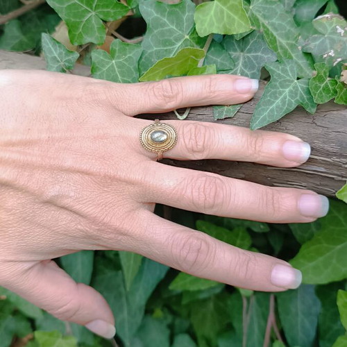 Vintage brass ring adjustable with genuine labradorite stone
