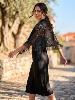 Black lace scarf shawl new