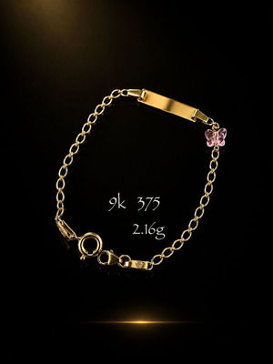 Children's identity bracelet 9K 375 with pink butterfly new, 2.16g