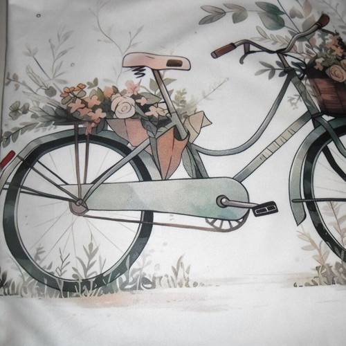 Decorative pillow cover with bicycle design, new, 45x45 cm