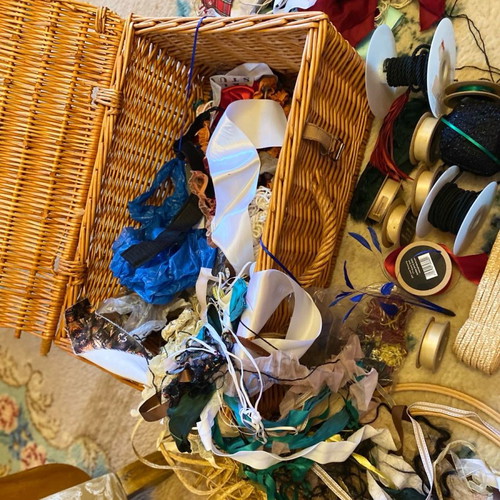 Basket with used sewing materials, Fortnum & Mason London