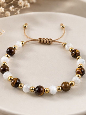 Handmade bracelet with tiger eye and white crystals