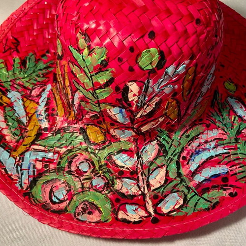 Fuchsia hat hand-painted unique, adjustable size