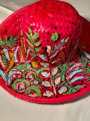 Fuchsia hat hand-painted unique, adjustable size