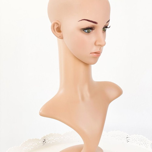 Female mannequin head with bust for display, wigs and jewelry