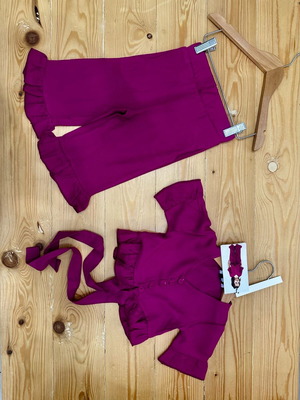 Set with Buttons and Ruffles Top and Pants Made of Natural Viscose, Size 12 Months