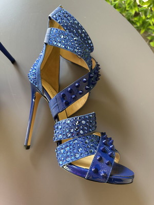 Philipp Plein high-heeled sandals new, blue with studs, size 39-39.5