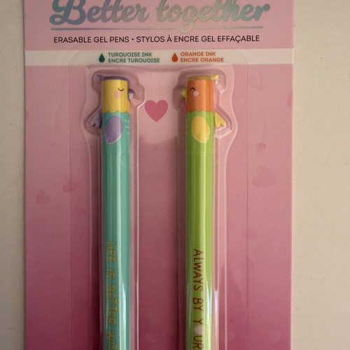 Legami Better Together Set of 2 Erasable Gel Pens Orange and Turquoise Ink