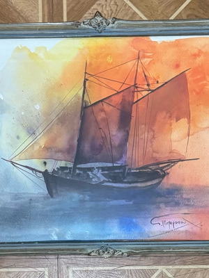 Πίνακας ζωγραφικής ακουαρέλα σε χαρτί 30x40, σαν καινούργιο, Γιώργος Πιπερόπουλος